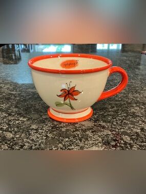 STARBUCKS COFFEE Uplifting Orange Rim Floral Ceramic 2006 Mug 10 Oz